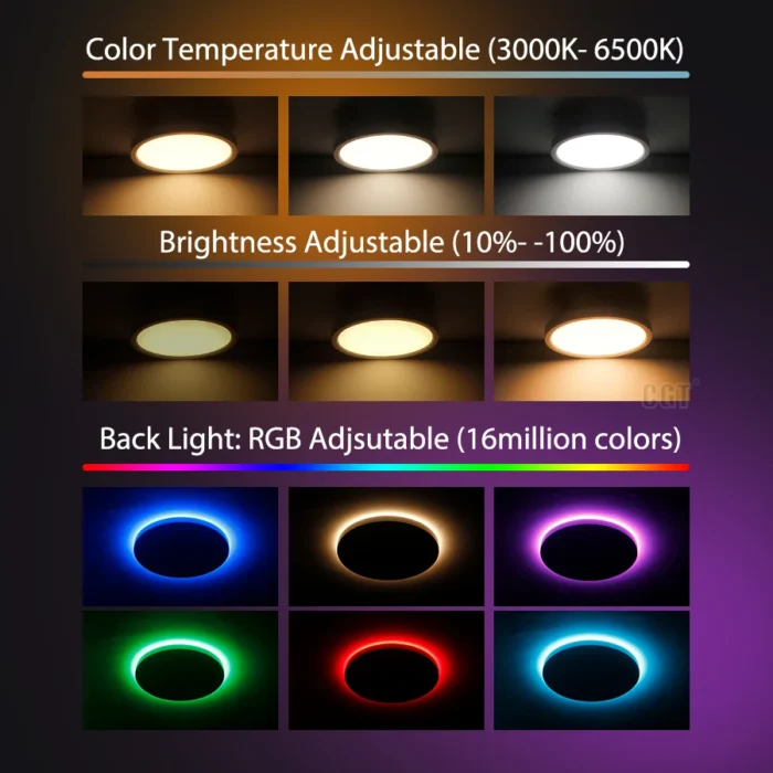 Lámpara de techo LED moderna RGB regulable para dormitorio, 12 pulgadas, 300 mm, con WIFI, música inteligente, multicolor