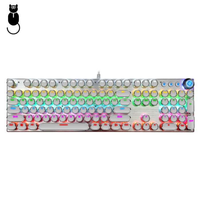 104Key Steampunk Keyboards Multimedia Knob for Laptop Desktop Metal Panel Punk Gaming Mechanical Keyboard - Imagen 4