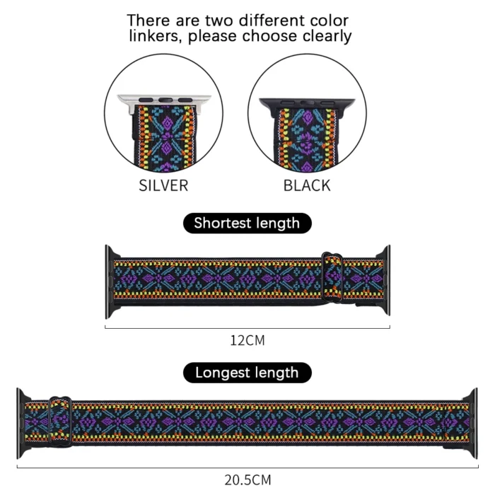 Nylon Loop Strap for Apple Watch Band 6 38mm 40mm 42mm 44mm for Iwatch Series 6 5 4 3 2 Bohemia Elastic Watch Replacement Strap - Imagen 4