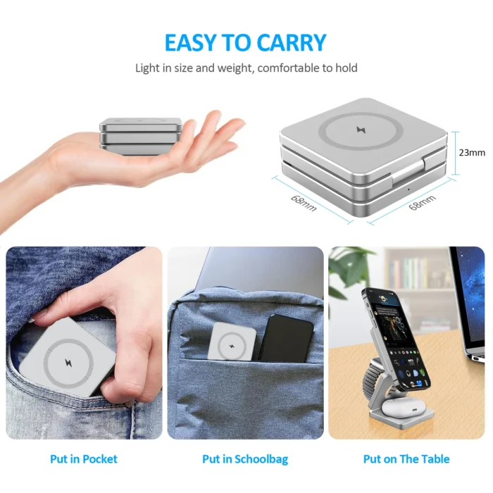 Magnetic Foldable Wireless Charger 3 in 1 Folding Wireless Charging for iPhone 16/15/14/13/12 Pro Max Fast Charging Dock Station - Imagen 5