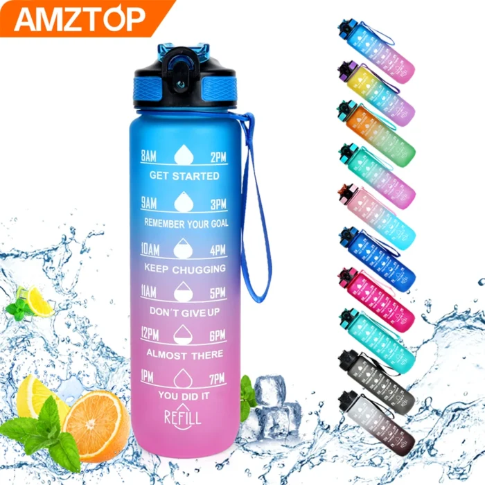 B14-1057 Botella de agua de plástico para PC Amz, la más vendida, con logotipo personalizado, 1000 ml, Tritan motivacional, 1 l, deportiva. - Imagen 6