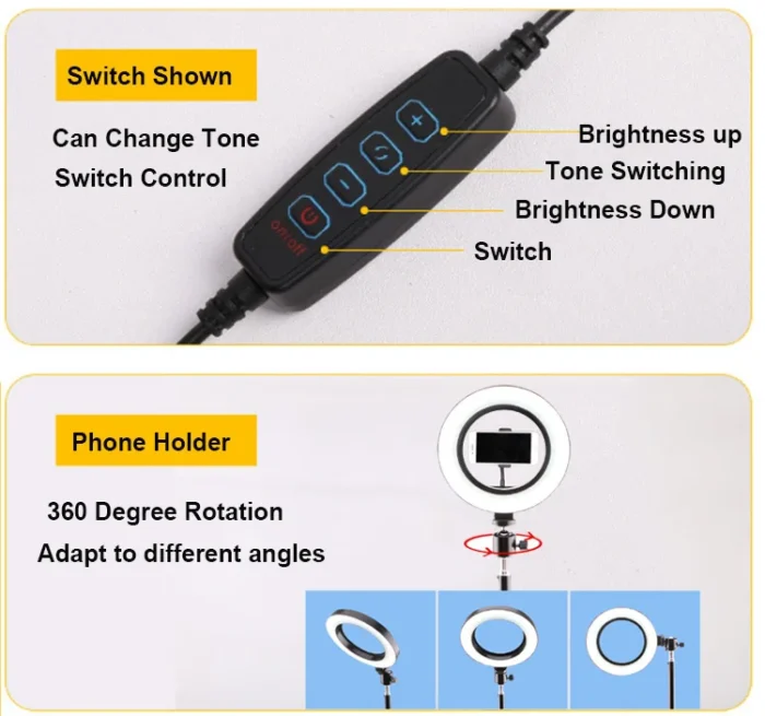 Kit de iluminación fotográfica portátil Massa de 10 pulgadas y 26 pulgadas con trípode para selfies, anillo de luz LED de relleno - Imagen 5