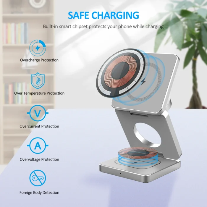 Magnetic Foldable Wireless Charger 3 in 1 Folding Wireless Charging for iPhone 16/15/14/13/12 Pro Max Fast Charging Dock Station - Imagen 3