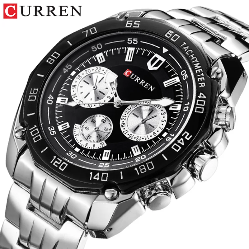 CURREN 8077 Men Quartz Watch Stainless Steel Strap Wristwatch Fashion Business Style Reloj Hombre Life Waterproof Classic Silver - Imagen 6