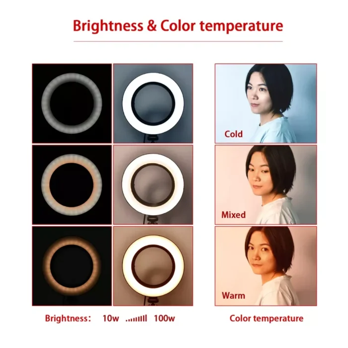 Mini anillo de luz LED USB de 3 colores, luz para selfies regulable con trípodes de mesa, anillo de luz LED para selfies de 10 pulgadas para maquillaje de vlog - Imagen 5