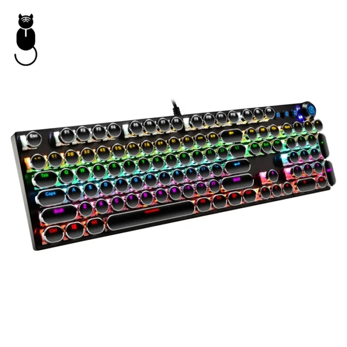 104Key Steampunk Keyboards Multimedia Knob for Laptop Desktop Metal Panel Punk Gaming Mechanical Keyboard