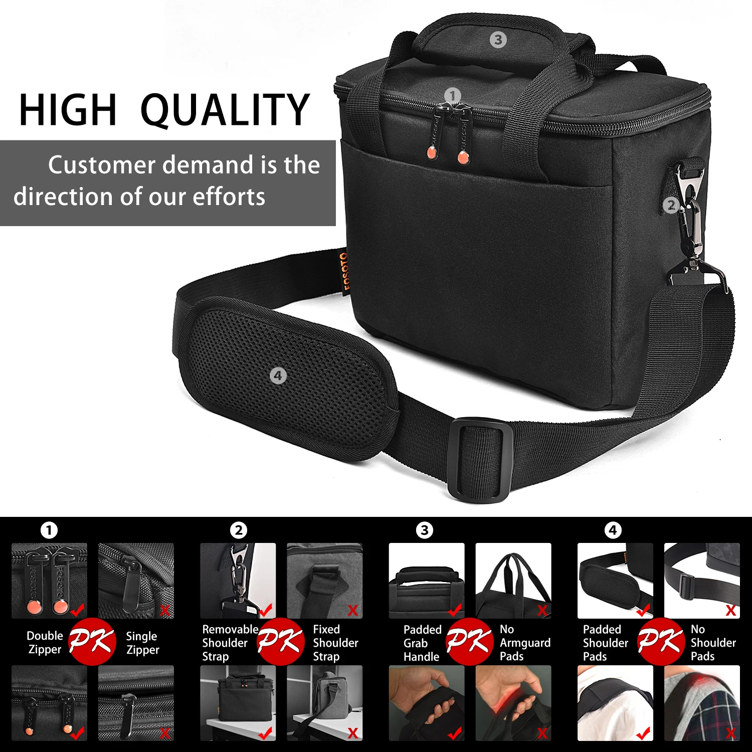 FOSOTO - Estuche profesional para cámara, de nailon, impermeable, para cámara digital, bolso de hombro para Nikon, Canon, Sony, vídeo, 1 cámara + 2 lentes - Imagen 4