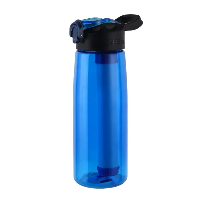 Botella de agua portátil de tritán sin BPA con filtro OEM para supervivencia al aire libre y aventuras