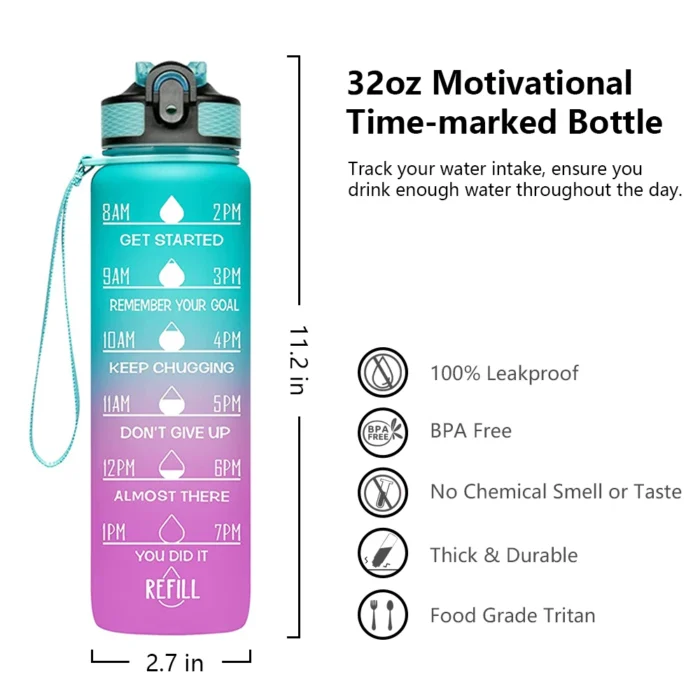 B14-1057 Botella de agua de plástico para PC Amz, la más vendida, con logotipo personalizado, 1000 ml, Tritan motivacional, 1 l, deportiva. - Imagen 2