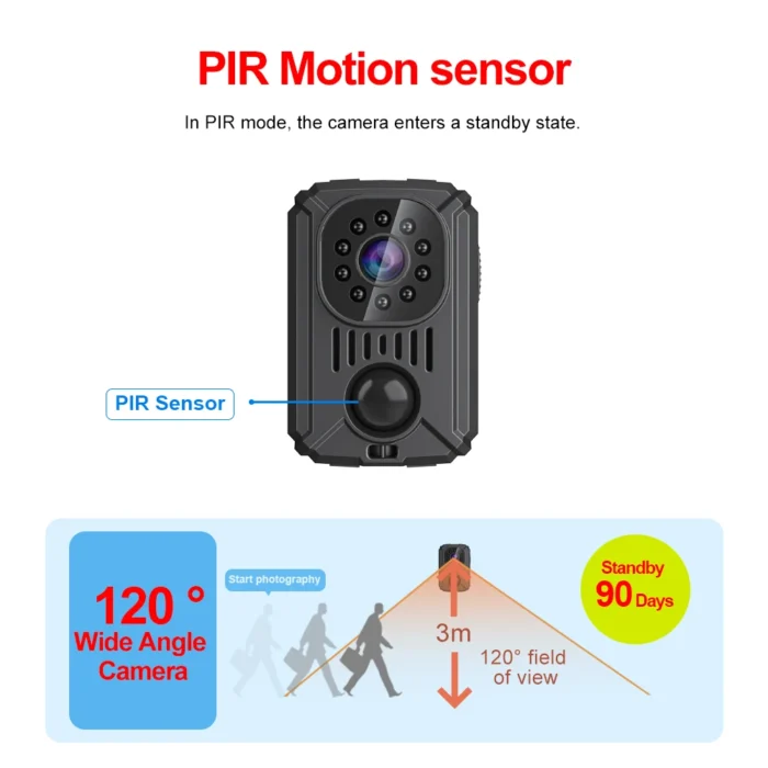 Cámara MD31Mini con detección de movimiento PIR, HD 1080P, 11 horas de funcionamiento en espera durante 90 días, entrega rápida directa de fábrica. Cámara de seguridad corporal. - Imagen 3