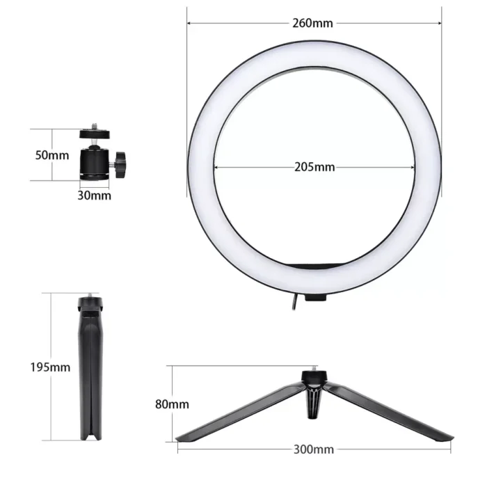 Mini anillo de luz LED USB de 3 colores, luz para selfies regulable con trípodes de mesa, anillo de luz LED para selfies de 10 pulgadas para maquillaje de vlog - Imagen 4