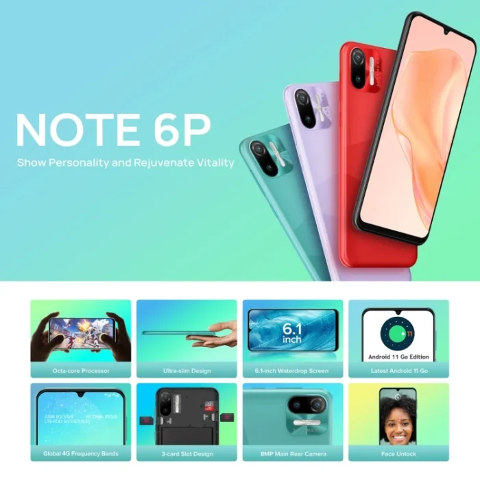 Global Ulefone Note 6P 2GB+32GB 6.1 Inch Mobile Phones 4G Android 11 Smartphones