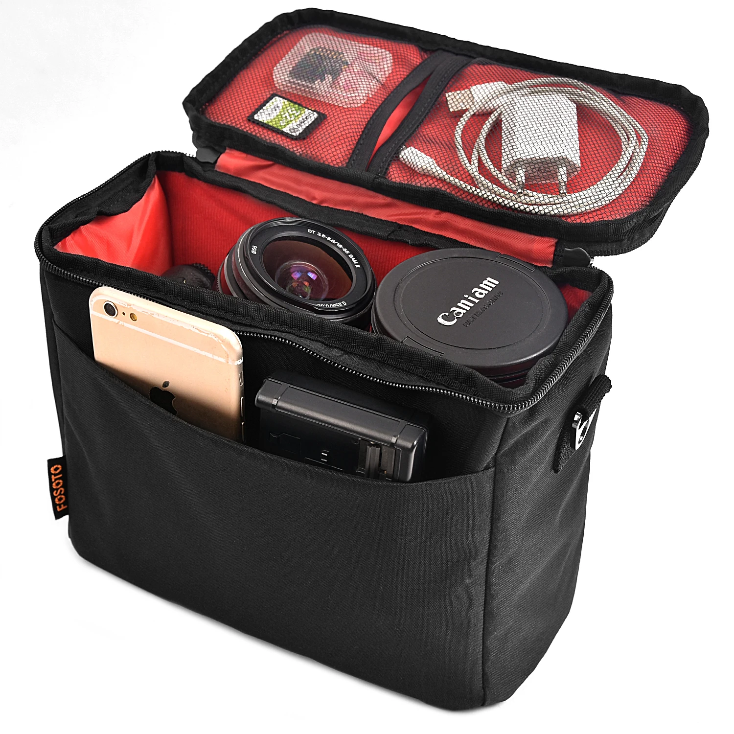 FOSOTO - Estuche profesional para cámara, de nailon, impermeable, para cámara digital, bolso de hombro para Nikon, Canon, Sony, vídeo, 1 cámara + 2 lentes - Imagen 2