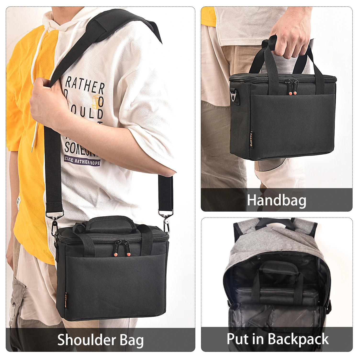 FOSOTO - Estuche profesional para cámara, de nailon, impermeable, para cámara digital, bolso de hombro para Nikon, Canon, Sony, vídeo, 1 cámara + 2 lentes - Imagen 5