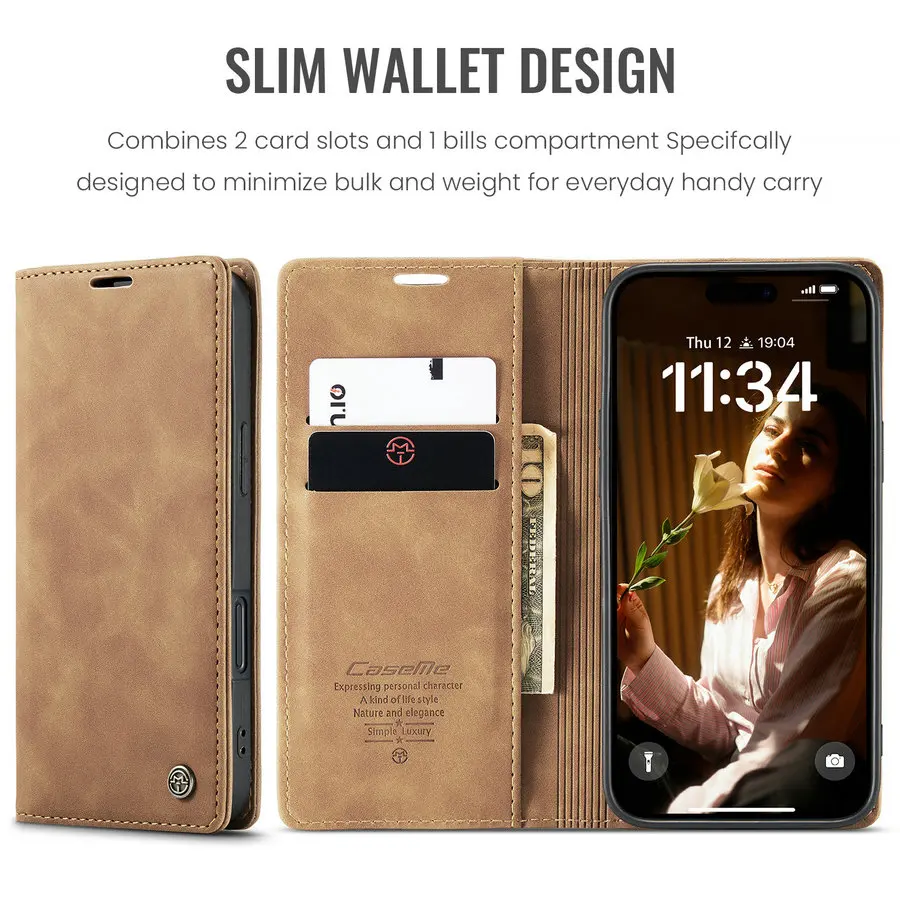 CaseMe Retro Phone Case for iPhone 16 Pro Max 15 14 13 12 Flip Wallet Case Cell Phone Accessories for iPhone 16 15 Pro Max Case