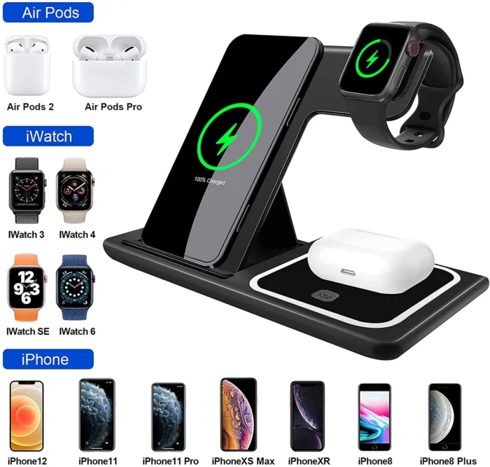 15W Wireless Charger 3 in 1 Fast Foldable Charging Station Dock for iPhone 13 12 11 Pro XS XR X SE 8 8 Plus Watch AirPods - Imagen 4