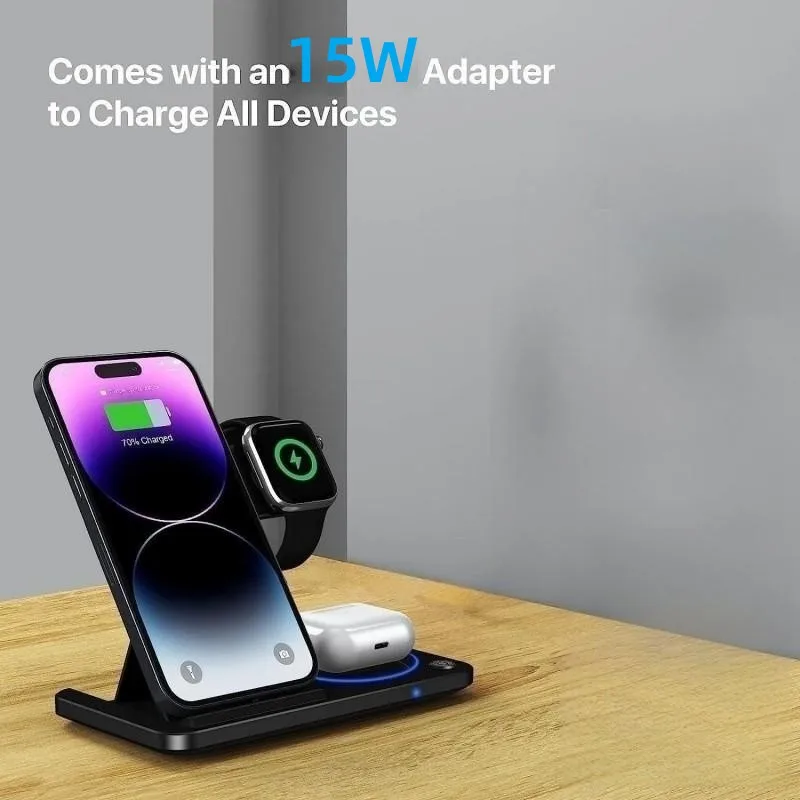 Hot 3 in 1 Wireless Charger for Mobile Phone with Lights Foldable Charger Station 2025 New products Custom Logo - Imagen 4