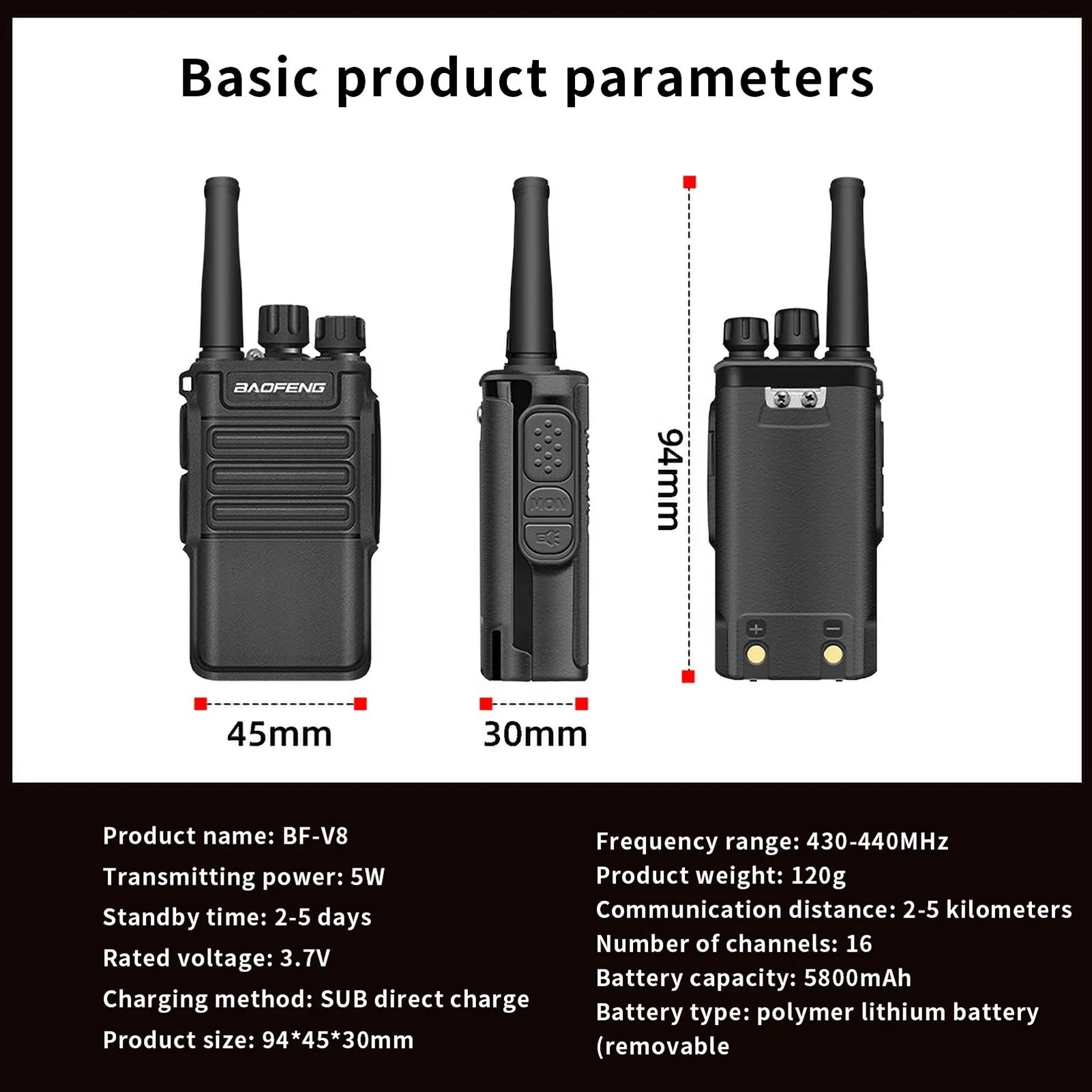 Handheld Mini Walkie Talkie BFV8 5W UHF 5800mAh Long Standby Radio Support USB Charging Two Way Radio Baofeng Bf-v8 Manufacturer - Imagen 2
