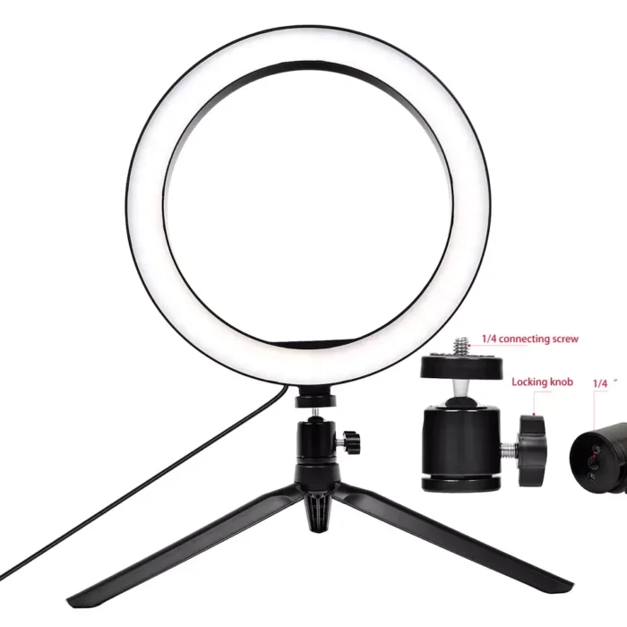 Mini anillo de luz LED USB de 3 colores, luz para selfies regulable con trípodes de mesa, anillo de luz LED para selfies de 10 pulgadas para maquillaje de vlog - Imagen 6