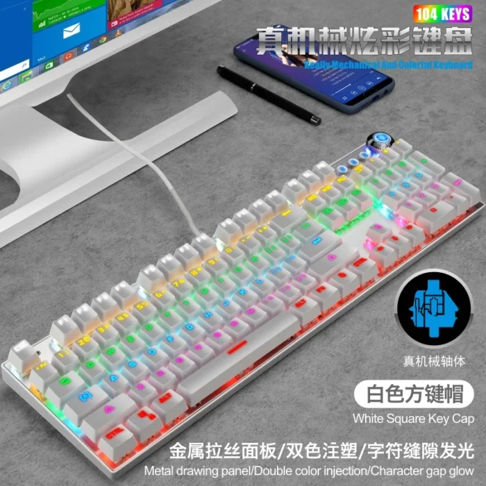 104Key Steampunk Keyboards Multimedia Knob for Laptop Desktop Metal Panel Punk Gaming Mechanical Keyboard - Imagen 3