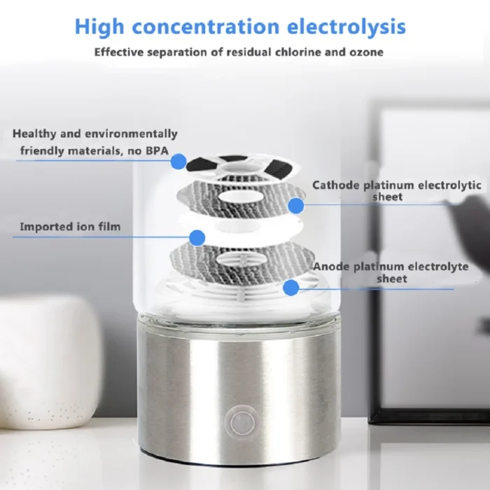 Generador de hidrógeno, filtro de agua, 430 ml, generador alcalino, agua rica en hidrógeno, botella portátil, ionizador, electrólisis H2 puro. - Imagen 2