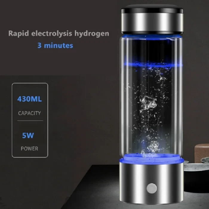Generador de hidrógeno, filtro de agua, 430 ml, generador alcalino, agua rica en hidrógeno, botella portátil, ionizador, electrólisis H2 puro.